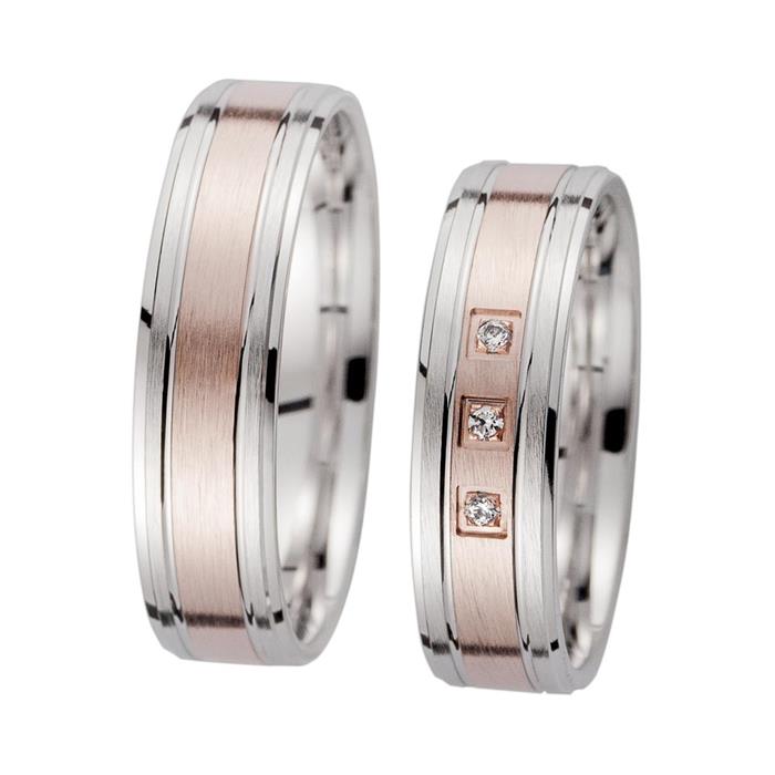 Wedding rings red and white gold with diamonds width 5.5 mm