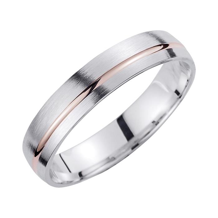 Wedding rings red and white gold with diamonds width 4.5 mm