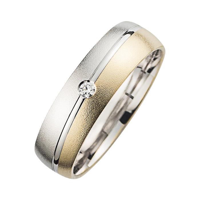 Wedding rings yellow and white gold with diamonds width 5.5 mm