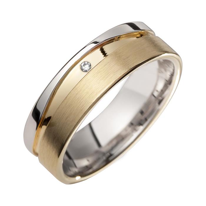 Wedding rings yellow and white gold with diamonds width 6 mm