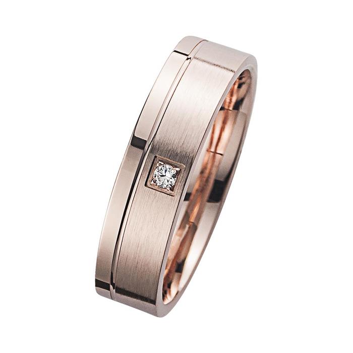 Wedding rings rose gold with diamond width 5 mm
