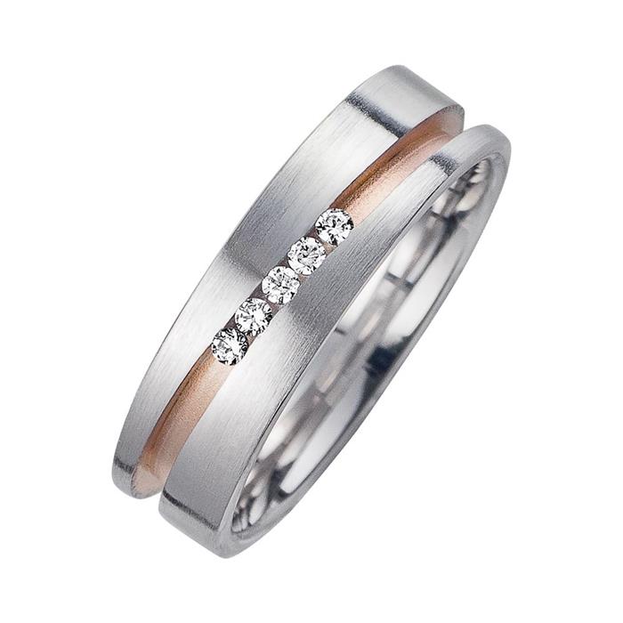 Wedding rings red and white gold with diamonds width 5.5 mm