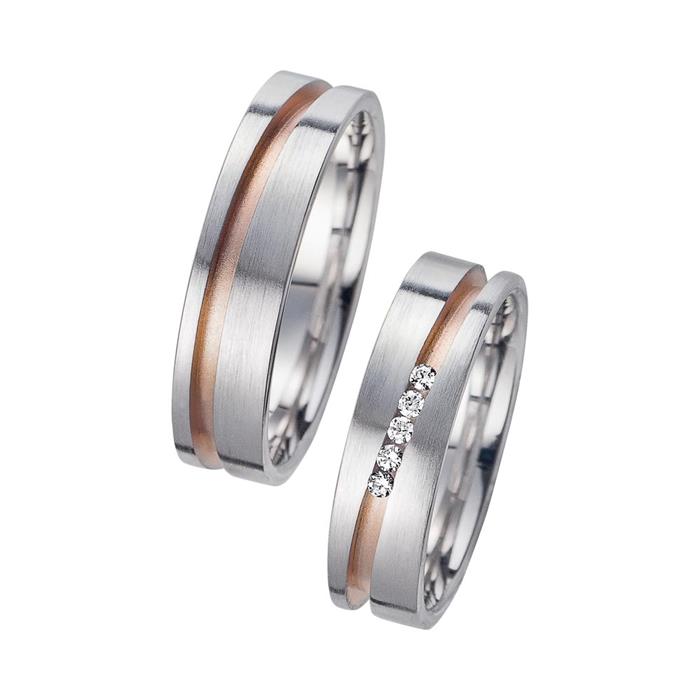 Wedding rings red and white gold with diamonds width 5.5 mm