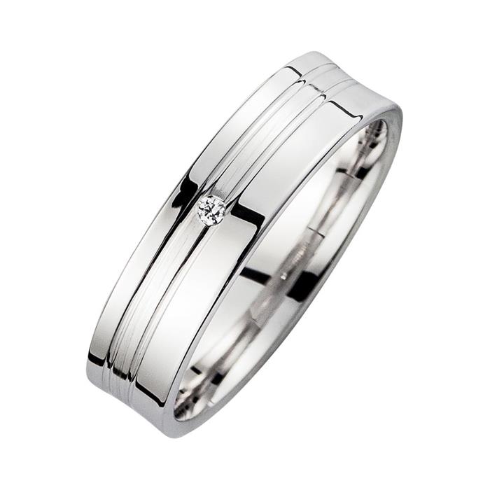 Wedding rings white gold with brilliant width 5 mm