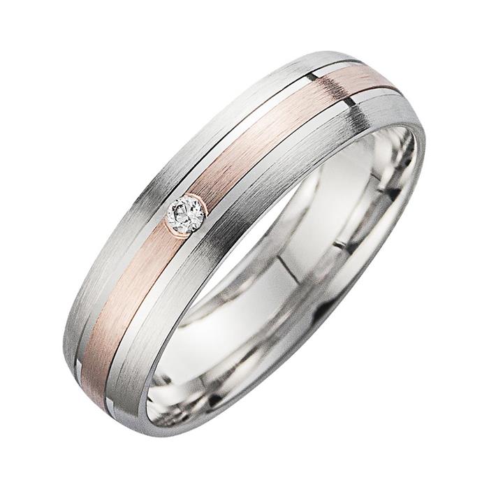 Wedding rings red and white gold with diamond width 5 mm