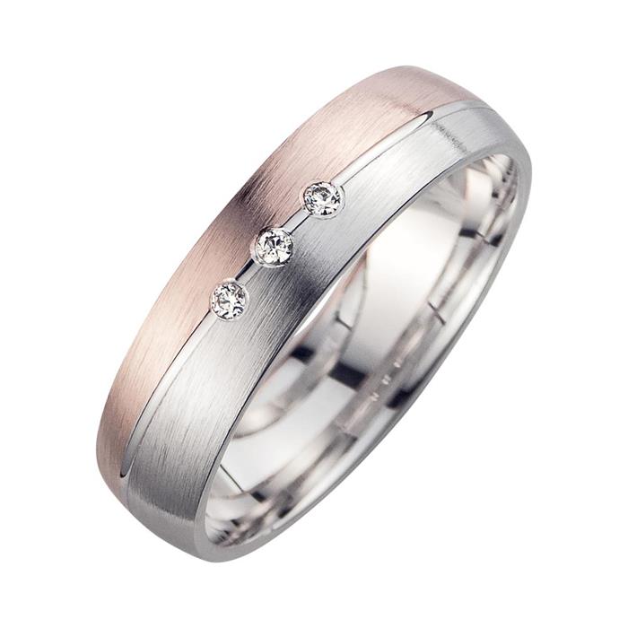 Wedding rings red and white gold with diamonds width 5 mm