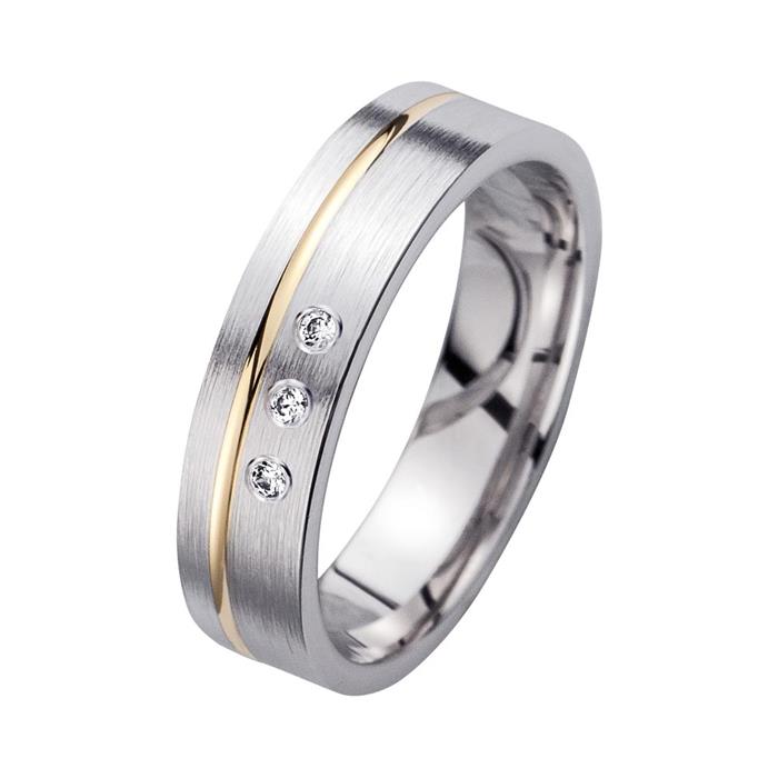 Wedding rings yellow and white gold with diamonds width 5 mm