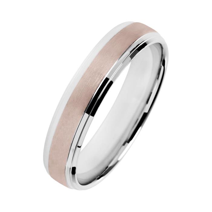 Wedding rings red and white gold with diamonds width 5 mm