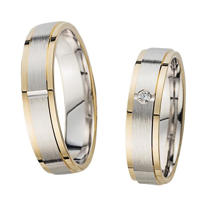 Wedding rings yellow and white gold with diamond width 5 mm