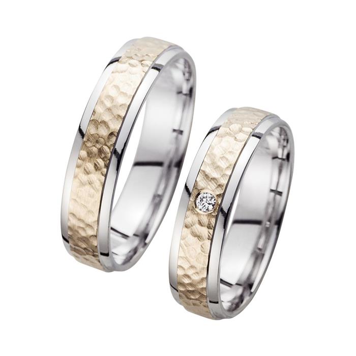 Wedding Rings Yellow And White Gold With Diamond Width 5 mm