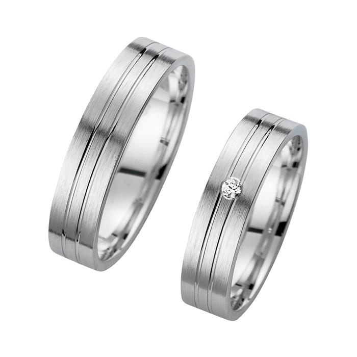 Wedding rings white gold with diamond width 5 mm