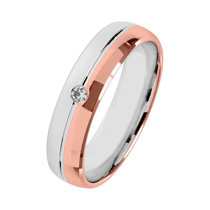 Wedding rings red and white gold with brilliant width 5 mm