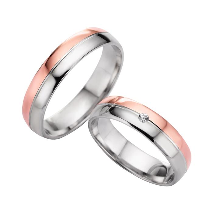 Wedding rings red and white gold with brilliant width 5 mm