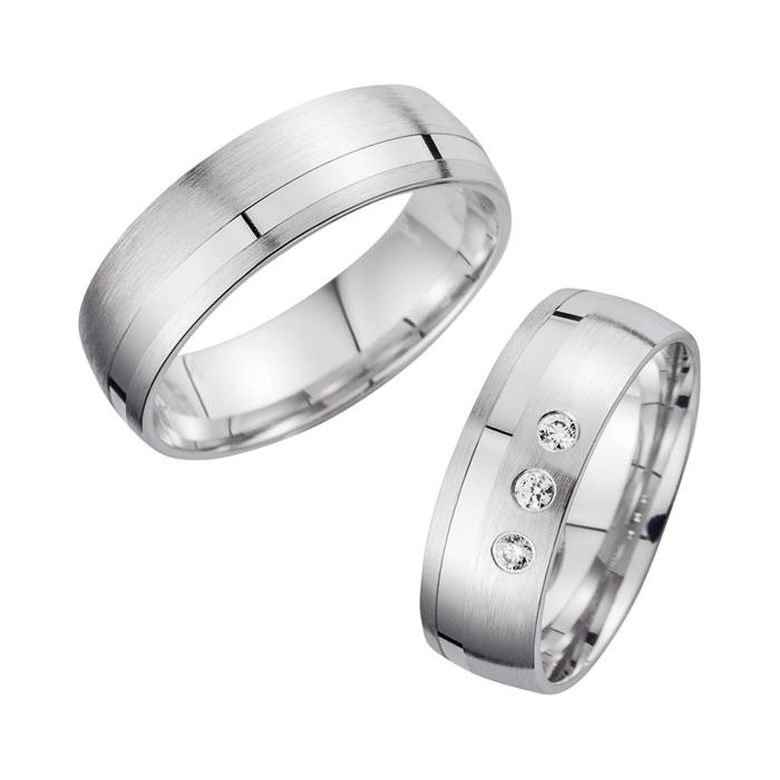 Wedding rings white gold with diamonds width 6.5 mm