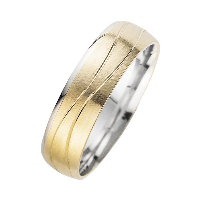 Wedding rings yellow and white gold with diamonds width 6 mm