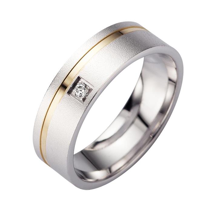 Trouwringen geel en witgoud met Diamant breedte 6 mm