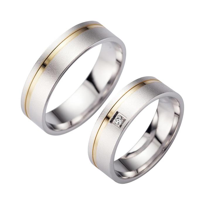 Wedding rings yellow and white gold with diamond width 6 mm