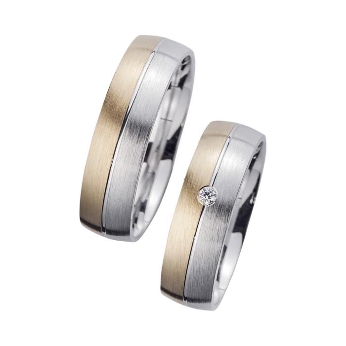 Wedding Rings Yellow And White Gold With Diamond Width 6 mm