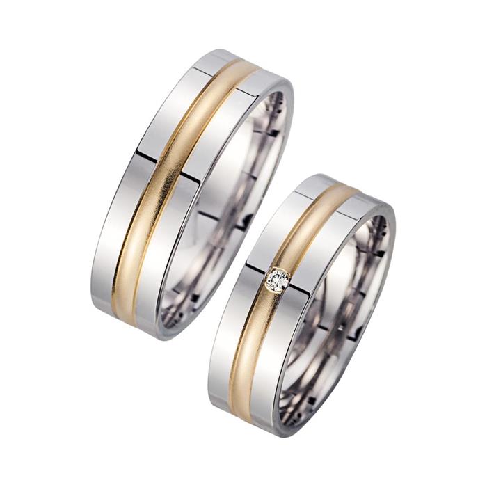 Wedding rings yellow and white gold with diamond width 6 mm