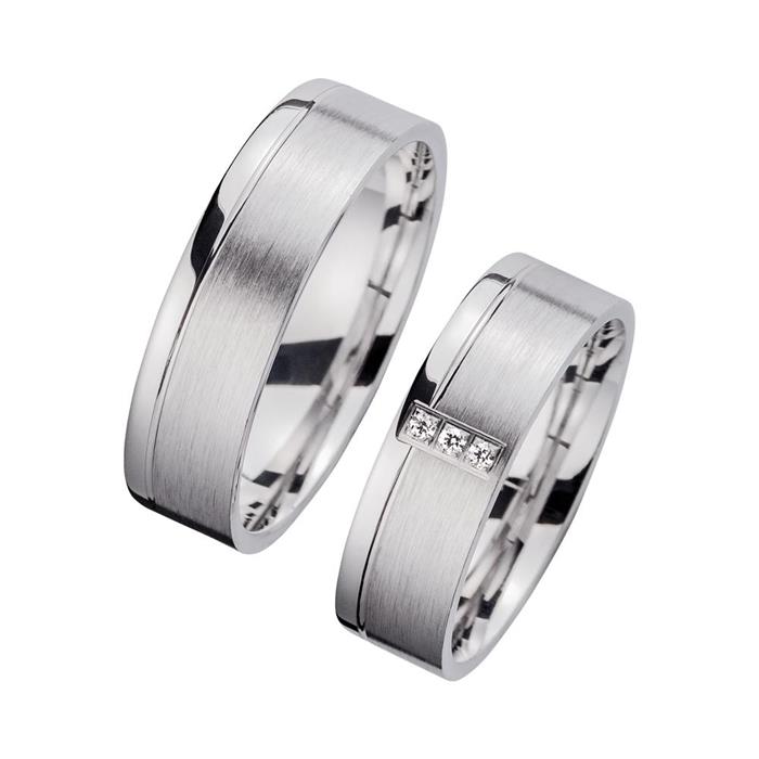 Wedding rings white gold with diamonds width 6 mm
