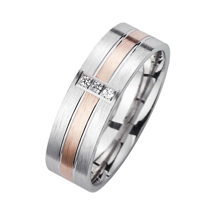 Wedding rings red and white gold with diamonds width 6 mm