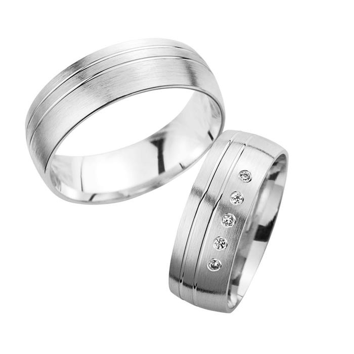 Wedding rings white gold with diamonds width 7 mm