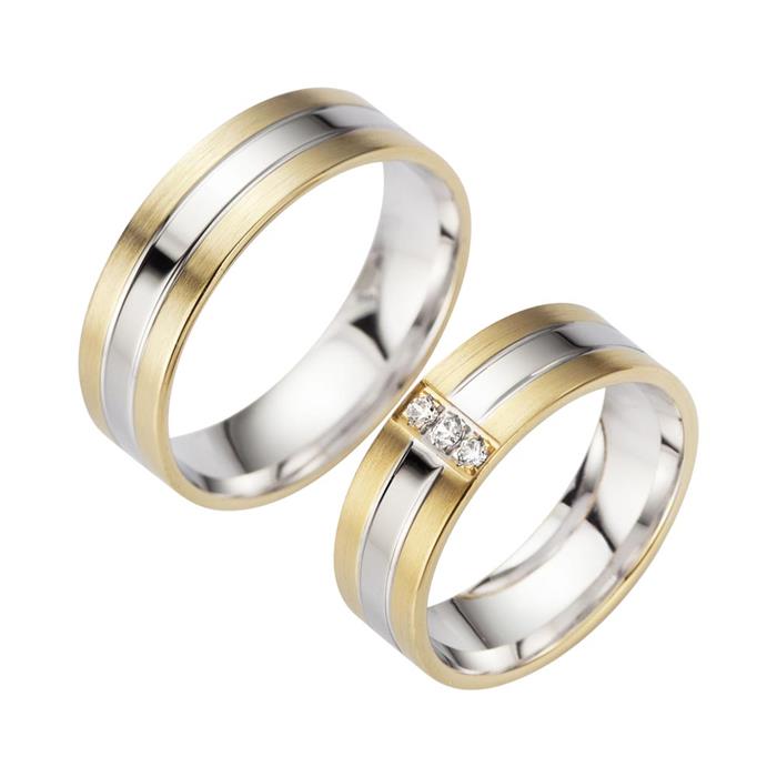 Wedding rings yellow and white gold with diamonds width 6.5 mm