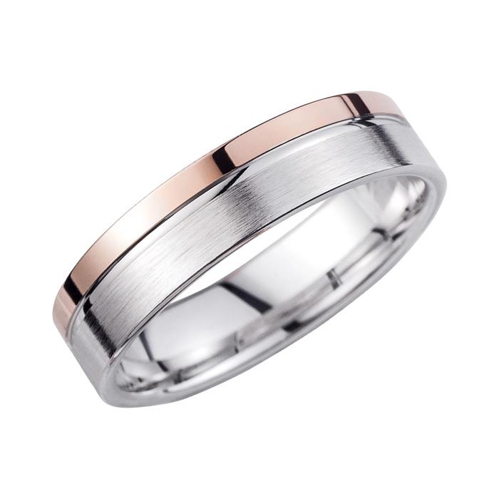 Wedding rings red and white gold with diamonds width 5.5 mm