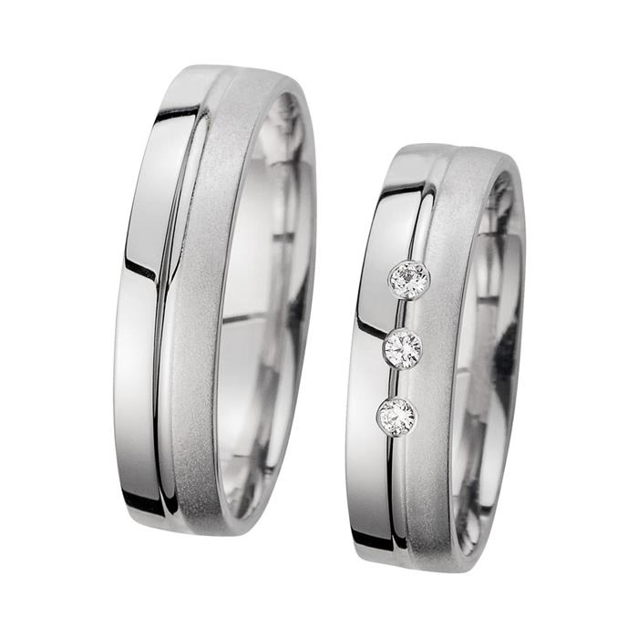Wedding rings white gold with diamonds width 5 mm