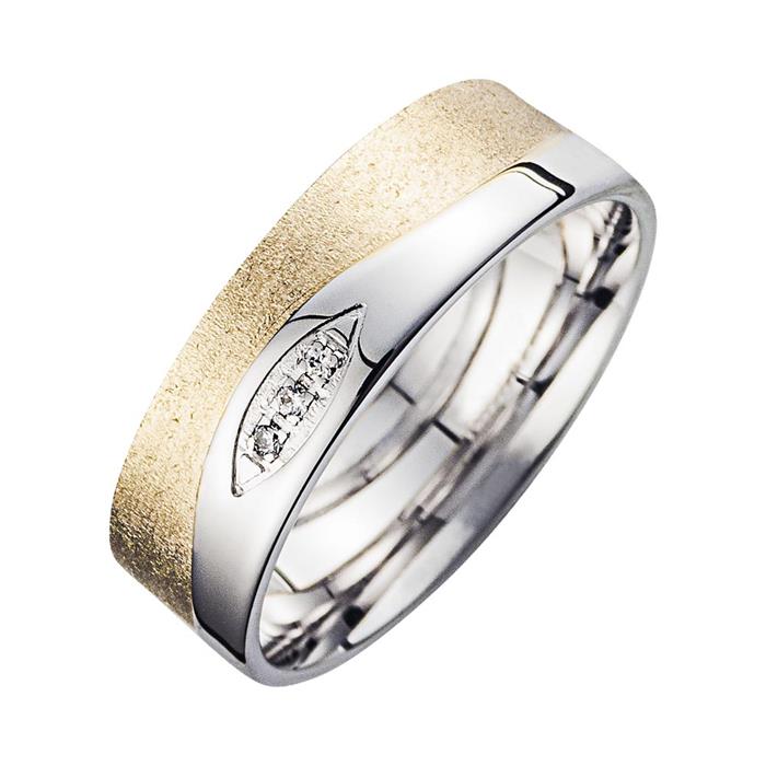 Wedding rings yellow and white gold with diamonds width 6 mm