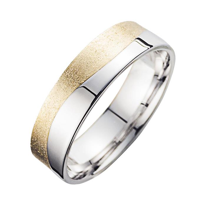 Wedding rings yellow and white gold with diamonds width 6 mm