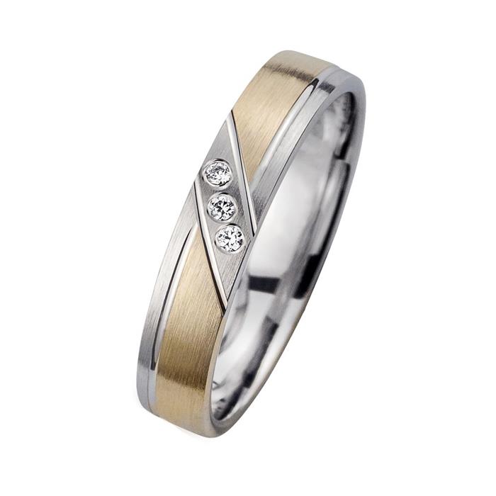 Wedding rings yellow and white gold with diamonds width 4 mm