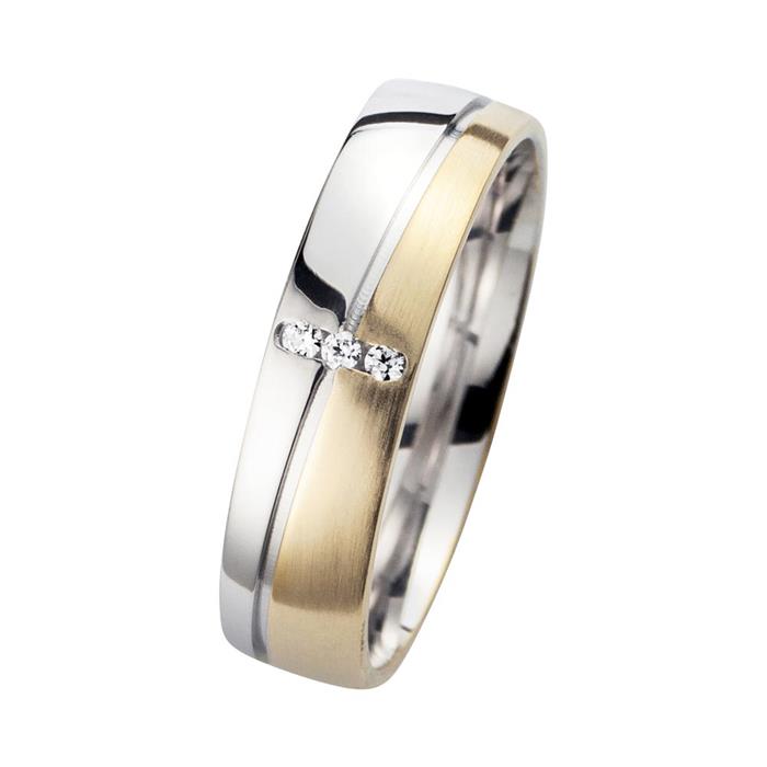 Wedding rings yellow and white gold with diamonds width 5 mm