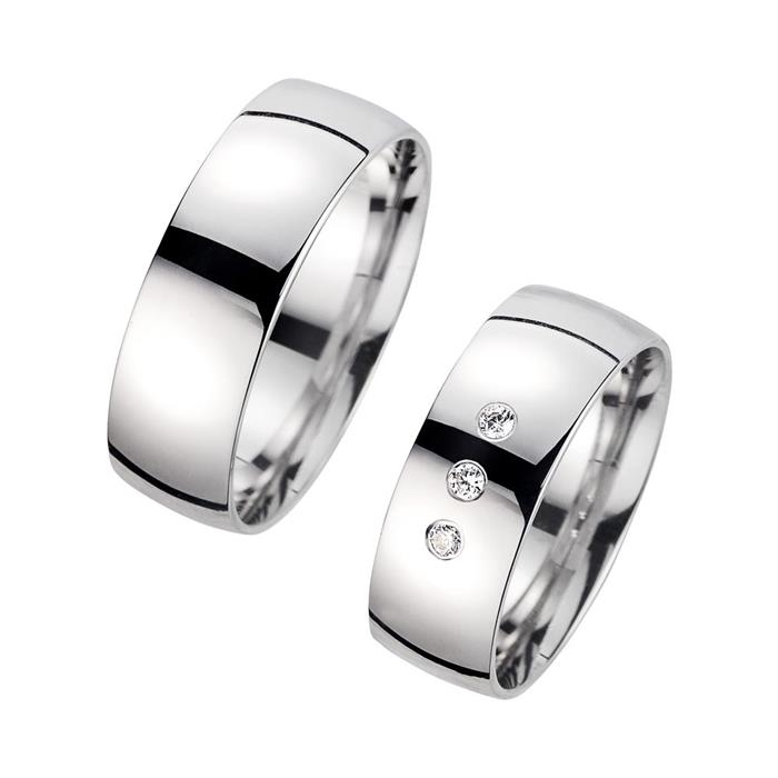 Wedding rings white gold with diamonds width 7 mm