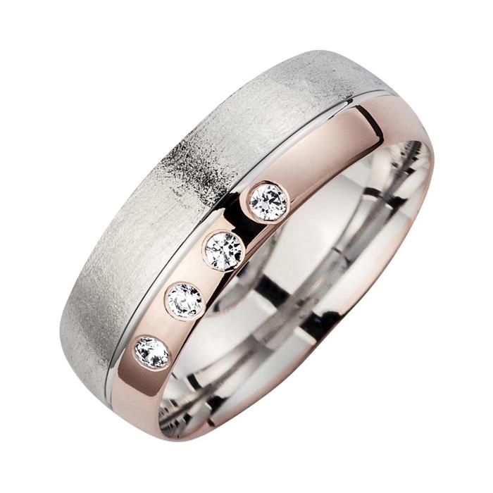 Wedding rings white and red gold with diamonds width 6.5 mm