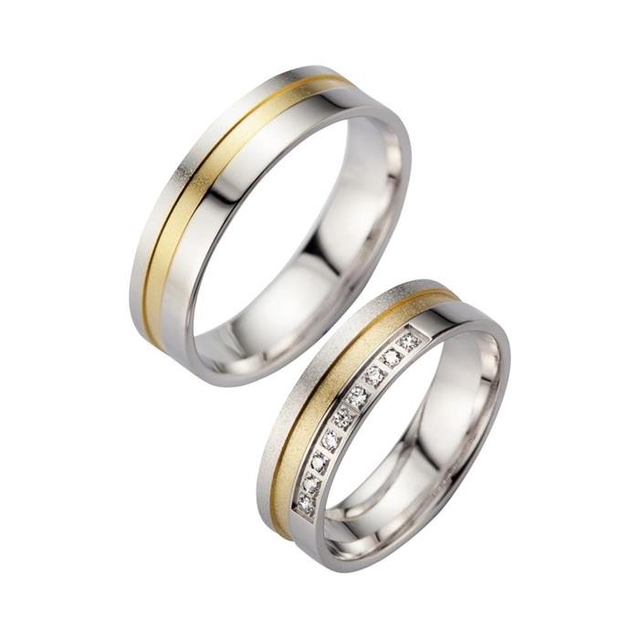 Wedding rings yellow and white gold with diamonds width 5.5 mm