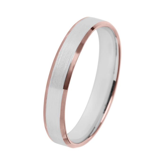 Wedding rings red and white gold with diamonds width 4 mm