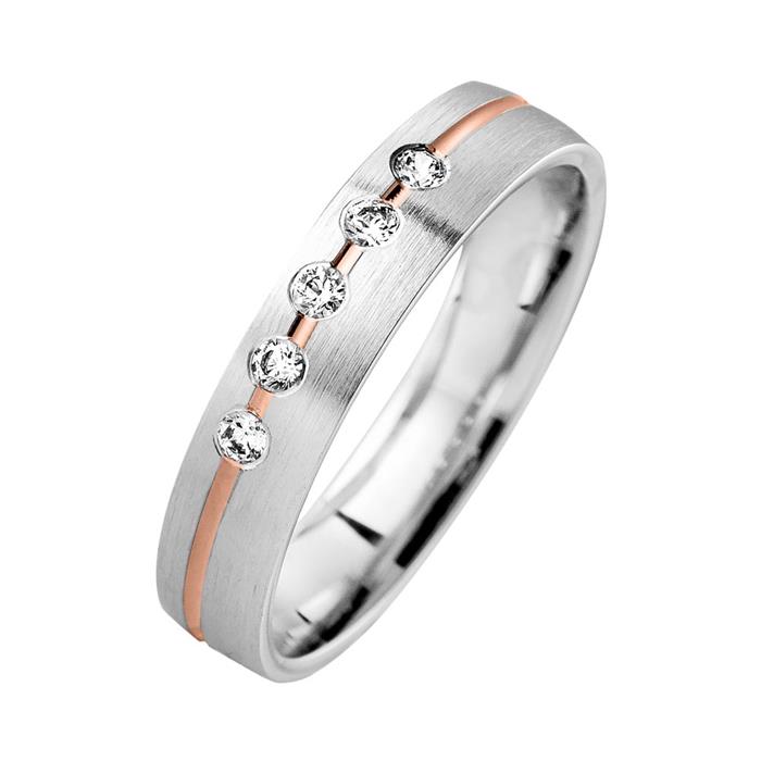 Wedding rings red and white gold with diamonds width 4 mm