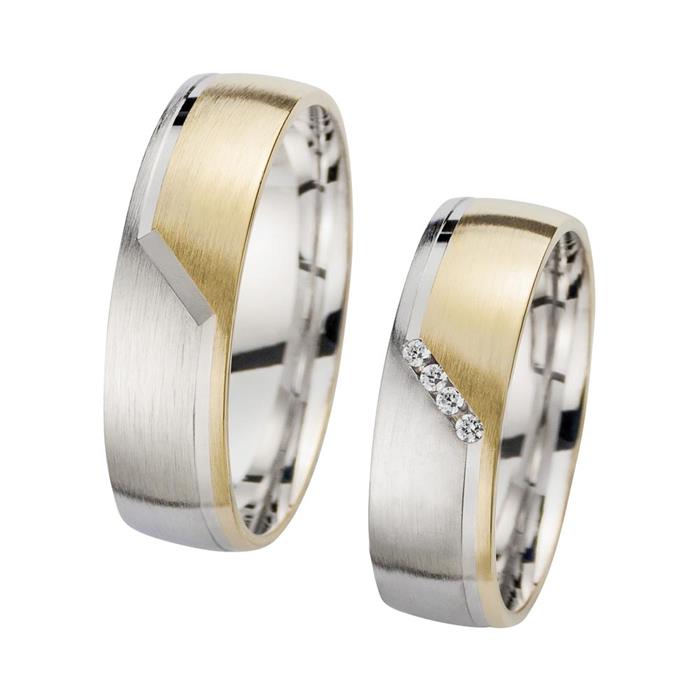 Wedding rings yellow and white gold with diamonds width 6 mm