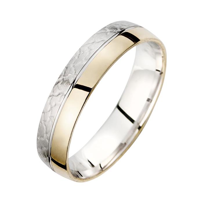 Wedding rings yellow and white gold with diamonds width 5 mm