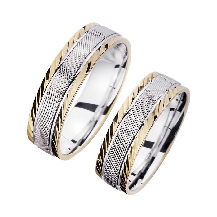 Wedding rings white and yellow gold width 6 mm
