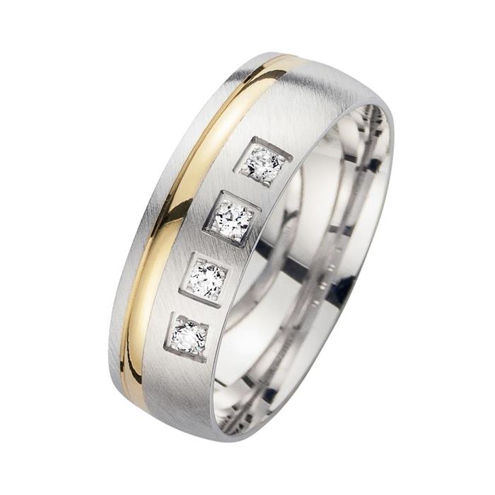 Wedding Rings Yellow And White Gold With Diamonds Width 6 mm