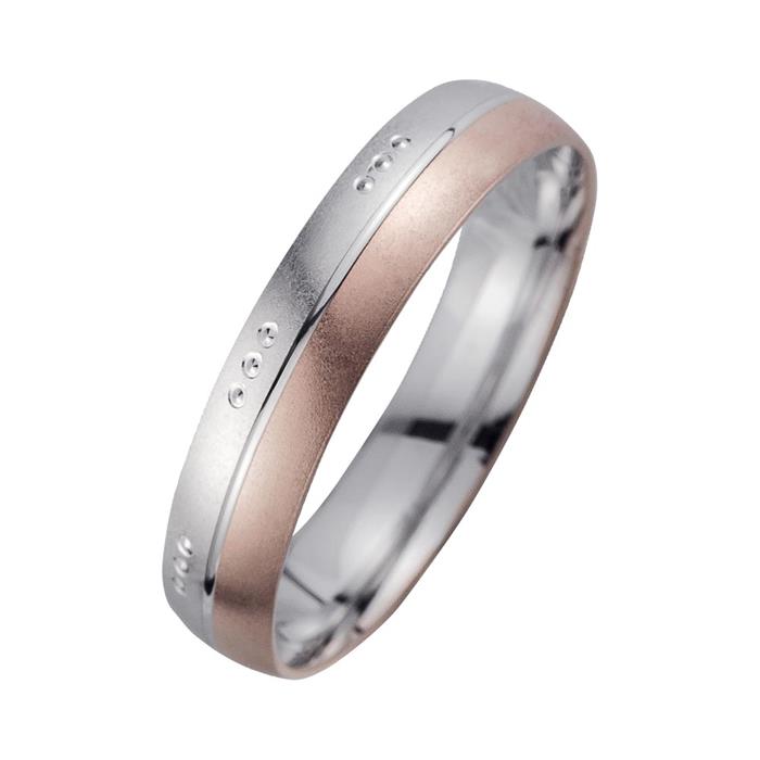 Wedding rings in red and white gold with diamonds width 4.5 mm