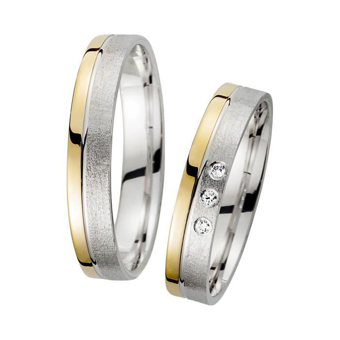 Wedding rings yellow and white gold with diamonds width 4 mm