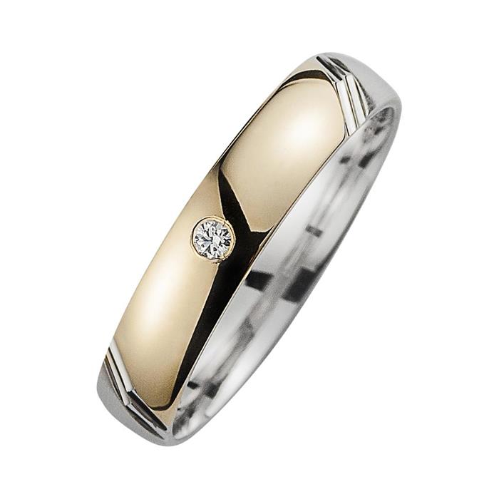 Wedding rings yellow and white gold with diamonds width 4 mm