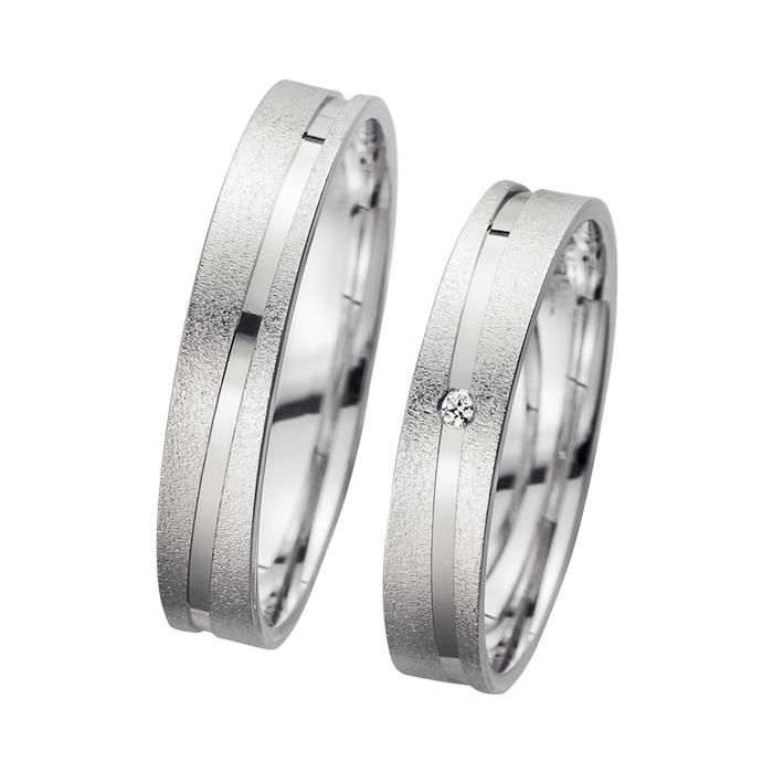 Trouwringen witgoud met Diamant breedte 4 mm