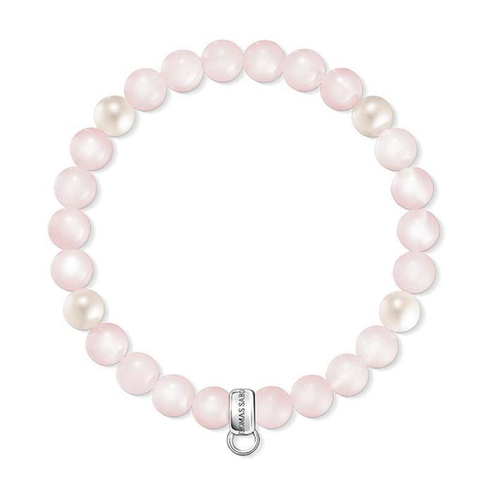Charm Armband aus Rosenquarz und Perlen