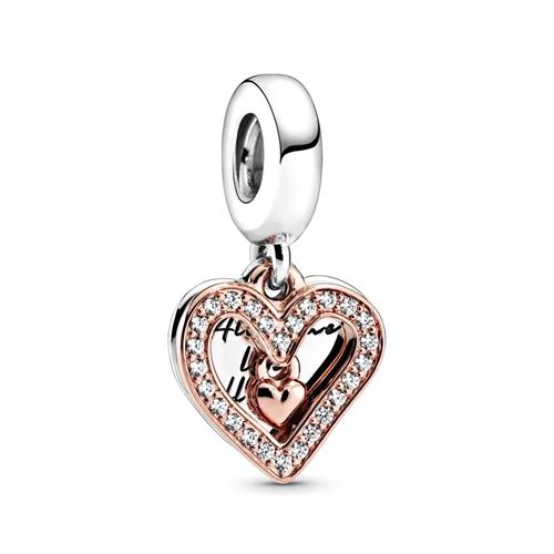 Heart charm pendant in 925 silver, ROSE