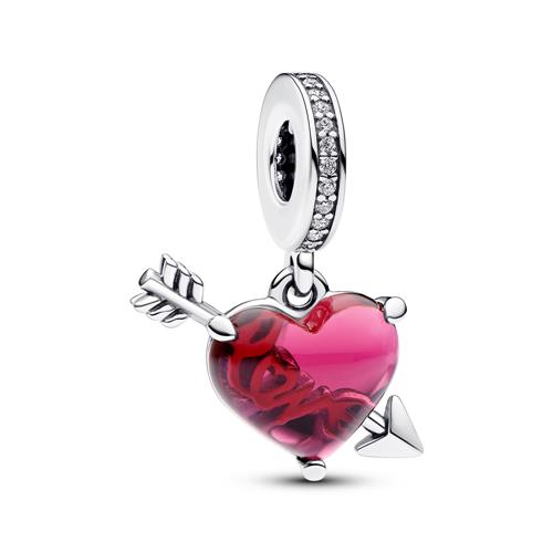 Rotes Herz und Pfeil Murano-Glas Charm-Anhänger