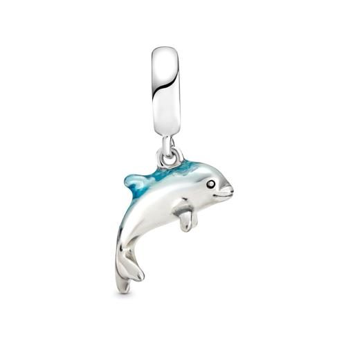 Charm Dolphin In 925 Silver With Blue Enamel